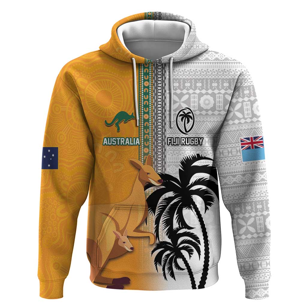 Custom Fiji and Australia Rugby Hoodie Aboriginal and Fijian Masi Pattern