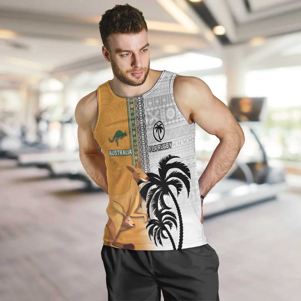 Custom Fiji and Australia Rugby Men Tank Top Aboriginal and Fijian Masi Pattern