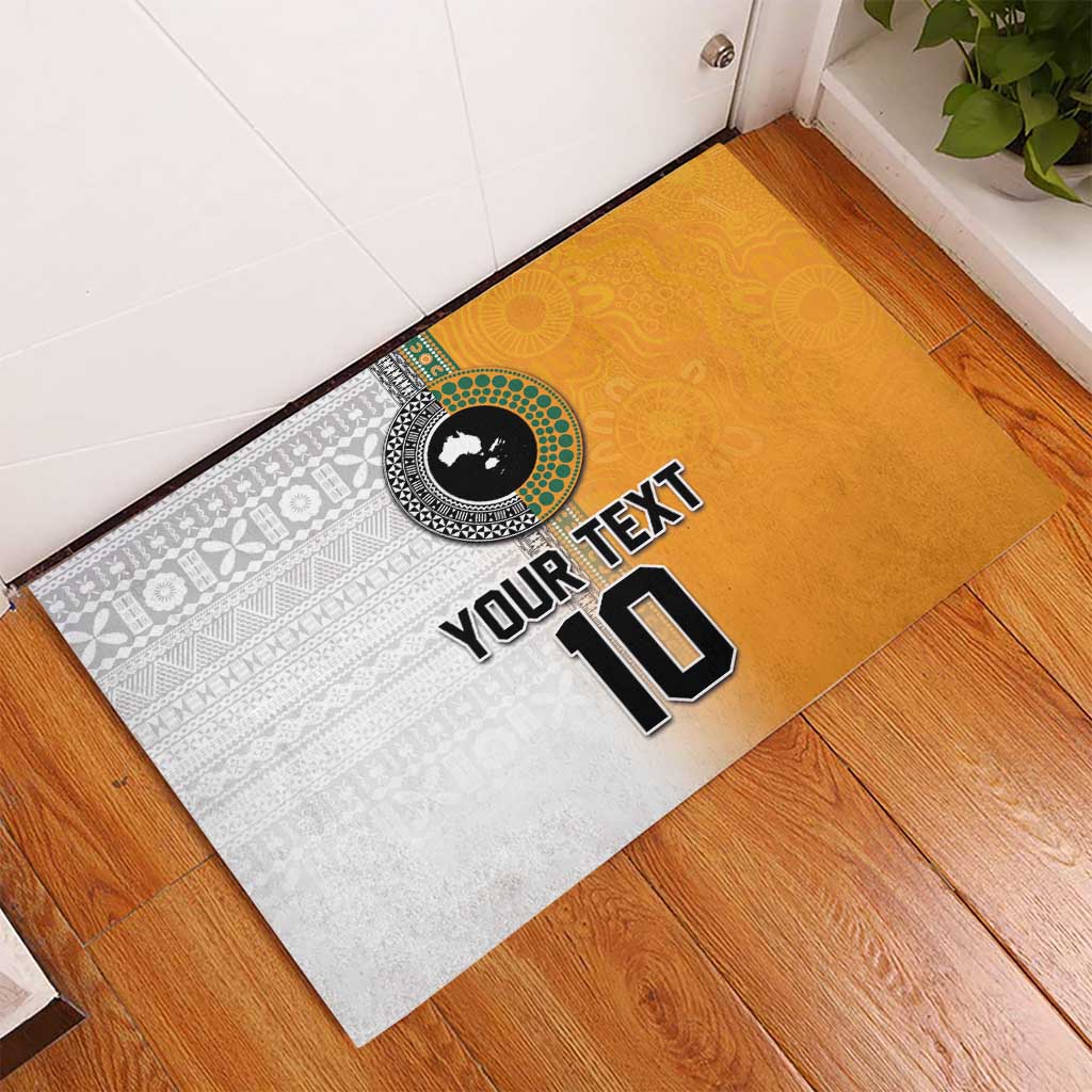 Custom Fiji and Australia Rugby Rubber Doormat Aboriginal and Fijian Masi Pattern