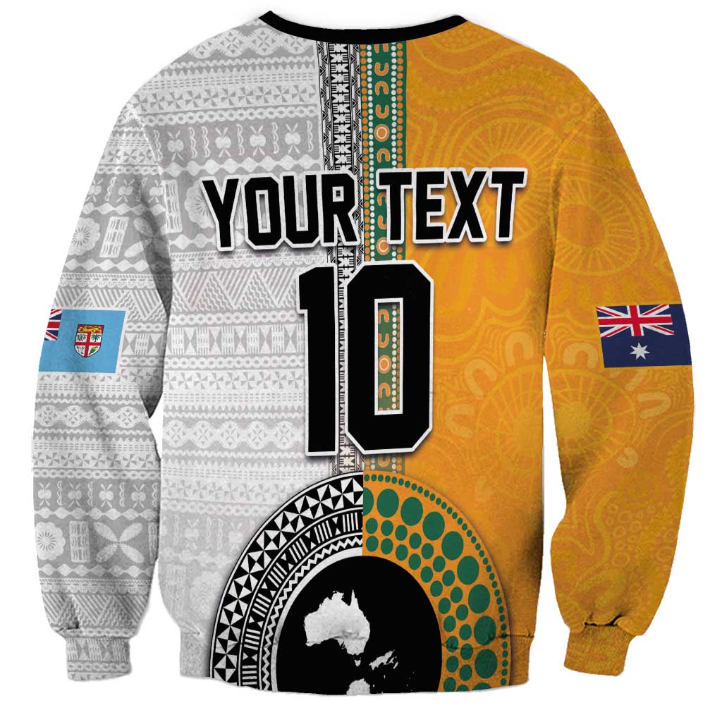 Custom Fiji and Australia Rugby Sweatshirt Aboriginal and Fijian Masi Pattern