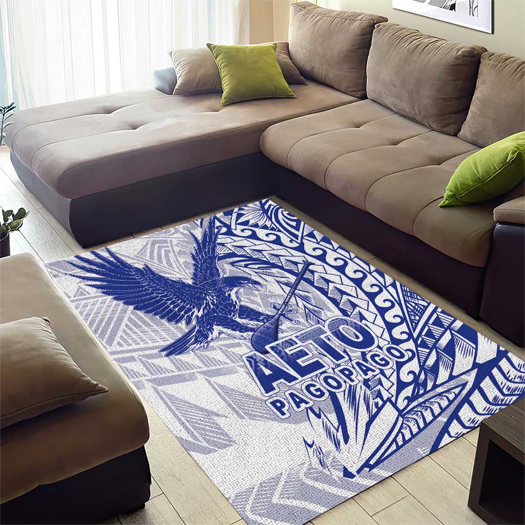 American Samoa Pago Pago Aeto Area Rug Wingstyle Blue-White Color LT03 - Polynesian Pride
