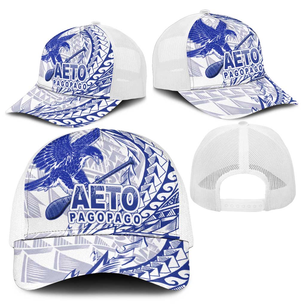 American Samoa Pago Pago Aeto Baseball Net Cap Wingstyle Blue-White Color - Polynesian Pride