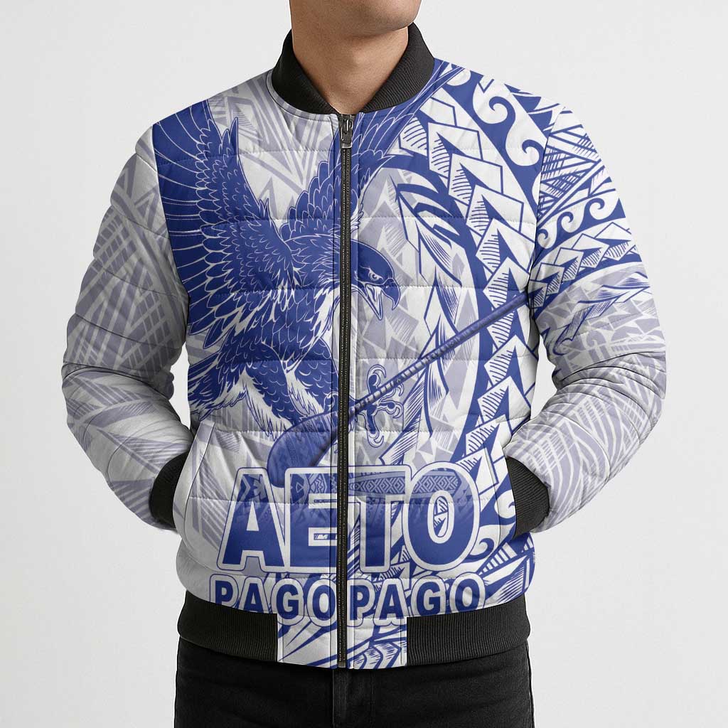Samoa Pago Pago Aeto Bomber Puffer Jacket Wingstyle Blue-White Color - Polynesian Pride