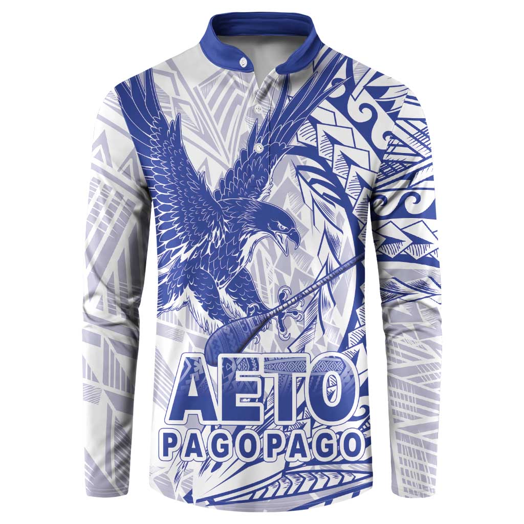 Samoa Pago Pago Aeto Button Sweatshirt Wingstyle Blue-White Color - Polynesian Pride