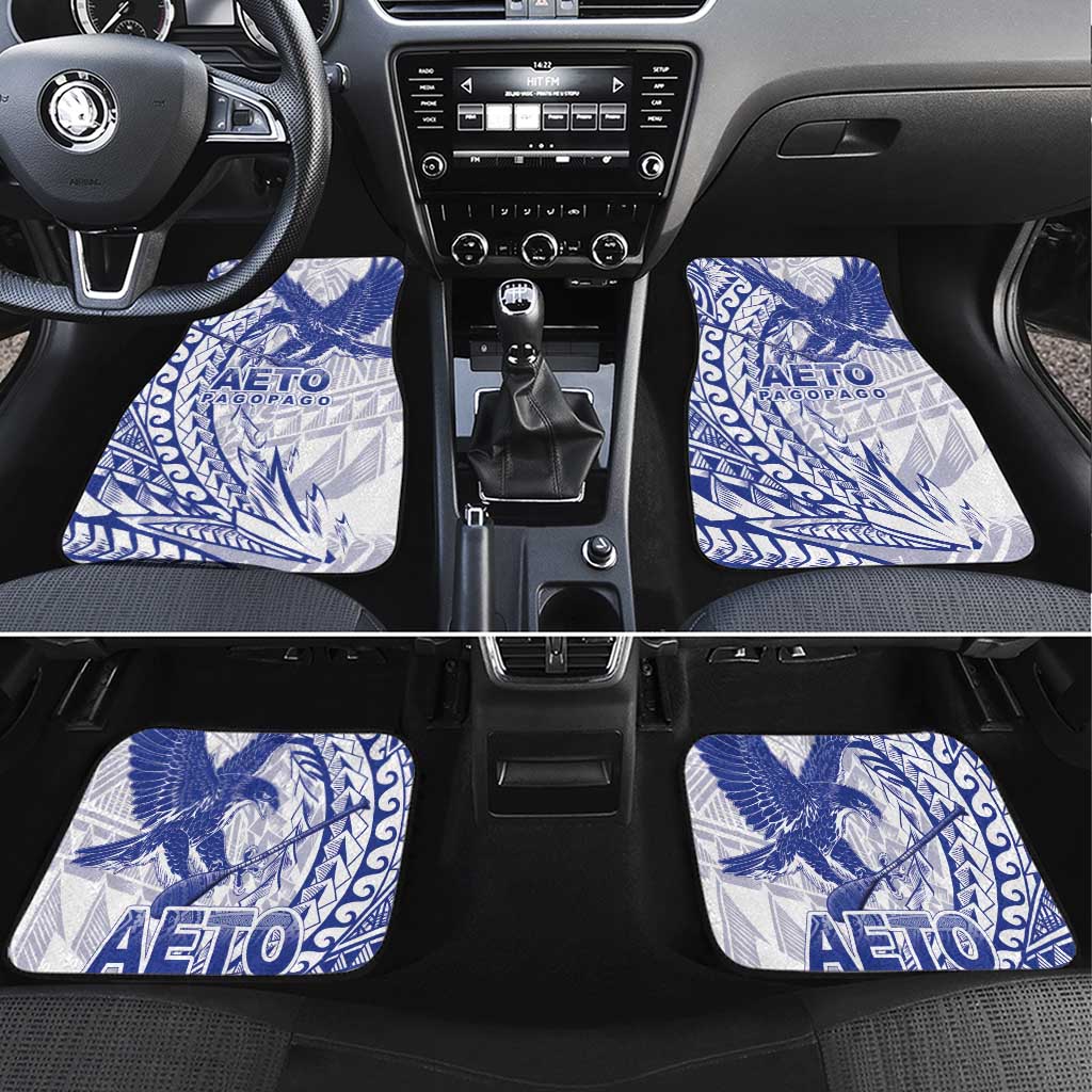 American Samoa Pago Pago Aeto Car Mats Wingstyle Blue-White Color LT03 Set 4pcs White - Polynesian Pride