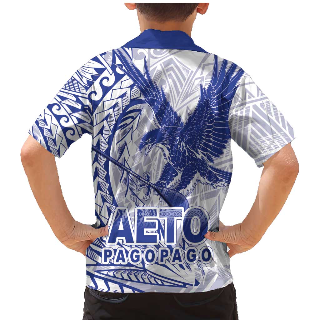 Samoa Pago Pago Aeto Family Matching Mermaid Dress and Hawaiian Shirt Wingstyle Blue-White Color - Polynesian Pride
