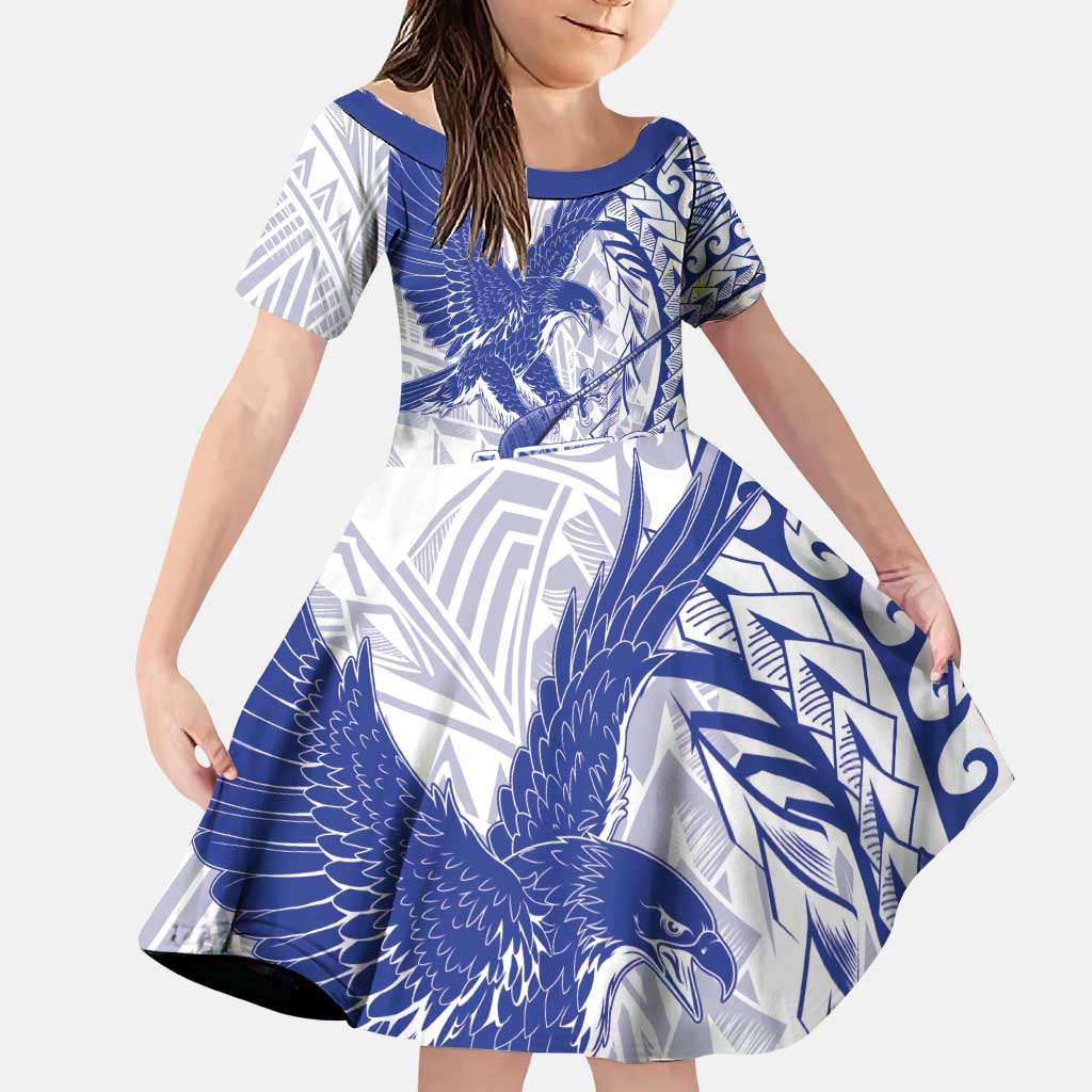Samoa Pago Pago Aeto Family Matching Puletasi and Hawaiian Shirt Wingstyle Blue-White Color - Polynesian Pride