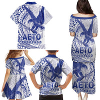 Samoa Pago Pago Aeto Family Matching Puletasi and Hawaiian Shirt Wingstyle Blue-White Color - Polynesian Pride