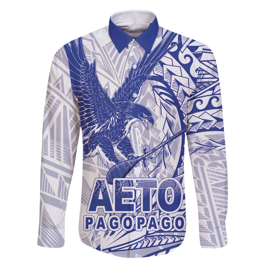 Samoa Pago Pago Aeto Family Matching Puletasi and Hawaiian Shirt Wingstyle Blue-White Color - Polynesian Pride