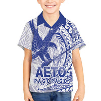Samoa Pago Pago Aeto Family Matching Short Sleeve Bodycon Dress and Hawaiian Shirt Wingstyle Blue-White Color - Polynesian Pride