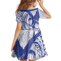 Samoa Pago Pago Aeto Family Matching Tank Maxi Dress and Hawaiian Shirt Wingstyle Blue-White Color - Polynesian Pride