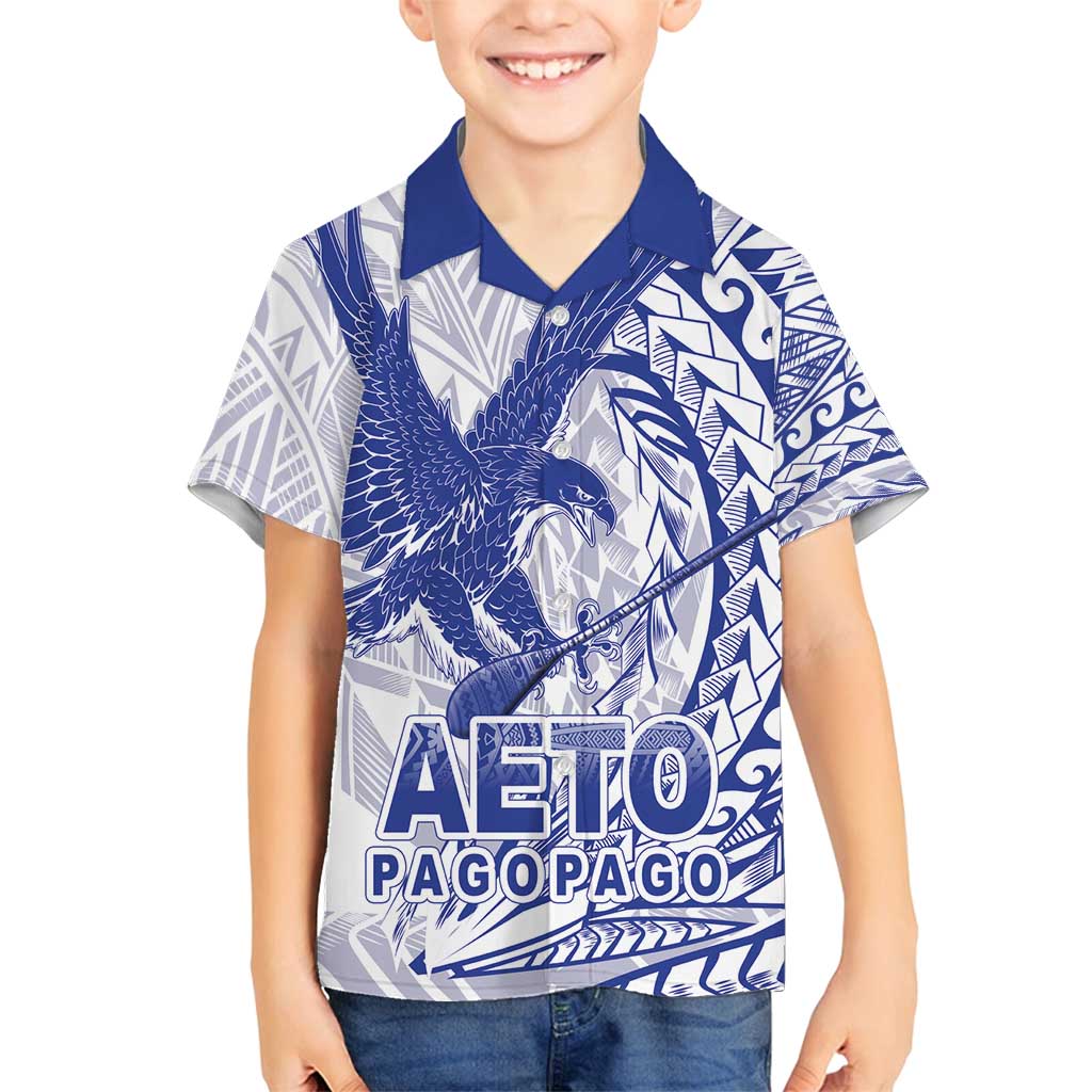 Samoa Pago Pago Aeto Family Matching Tank Maxi Dress and Hawaiian Shirt Wingstyle Blue-White Color - Polynesian Pride