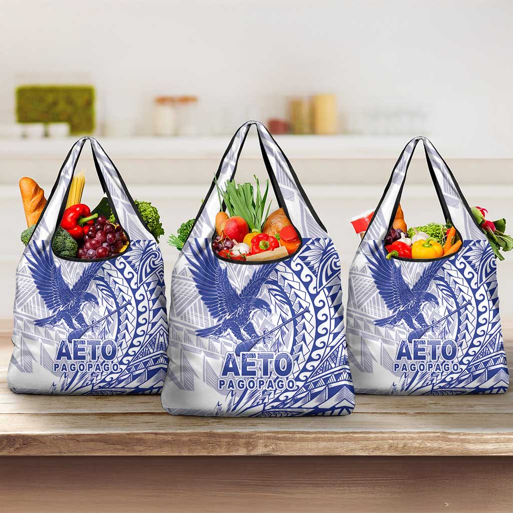 American Samoa Pago Pago Aeto Grocery Bag Wingstyle Blue-White Color LT03 3-pack One Size White - Polynesian Pride
