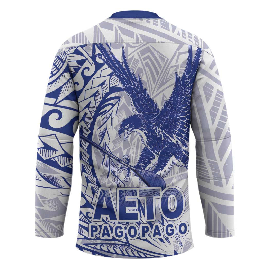 American Samoa Pago Pago Aeto Hockey Jersey Wingstyle Blue-White Color LT03 - Polynesian Pride