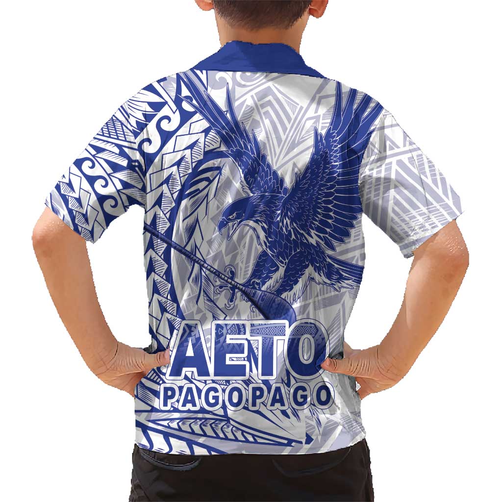 Samoa Pago Pago Aeto Kid Hawaiian Shirt Wingstyle Blue-White Color - Polynesian Pride