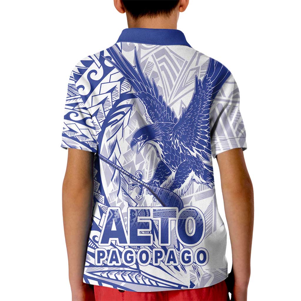 Samoa Pago Pago Aeto Kid Polo Shirt Wingstyle Blue-White Color - Polynesian Pride