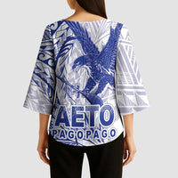 Samoa Pago Pago Aeto Kimono Sleeve Blouse Wingstyle Blue-White Color - Polynesian Pride