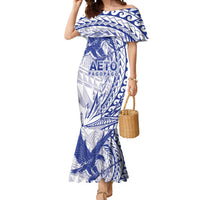 Samoa Pago Pago Aeto Mermaid Dress Wingstyle Blue-White Color - Polynesian Pride