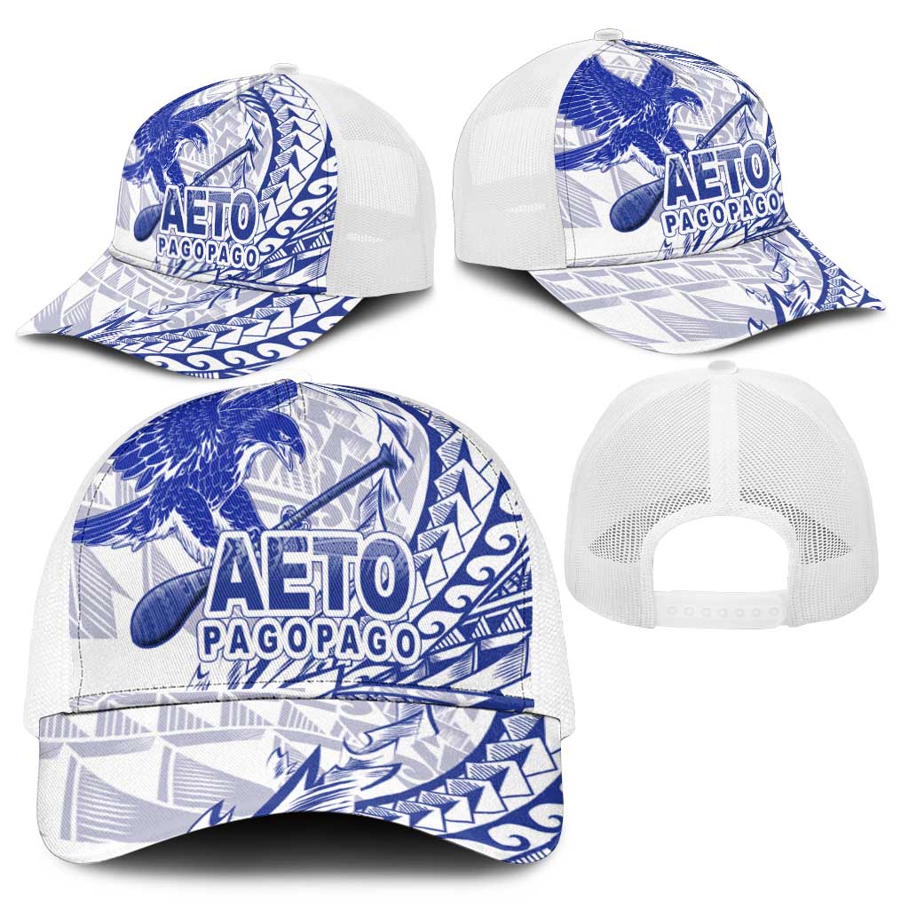 American Samoa Pago Pago Aeto Mesh Trucker Cap Wingstyle Blue-White Color - Polynesian Pride