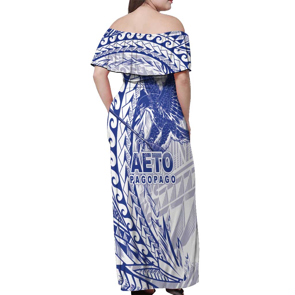 Samoa Pago Pago Aeto Off Shoulder Maxi Dress Wingstyle Blue-White Color - Polynesian Pride