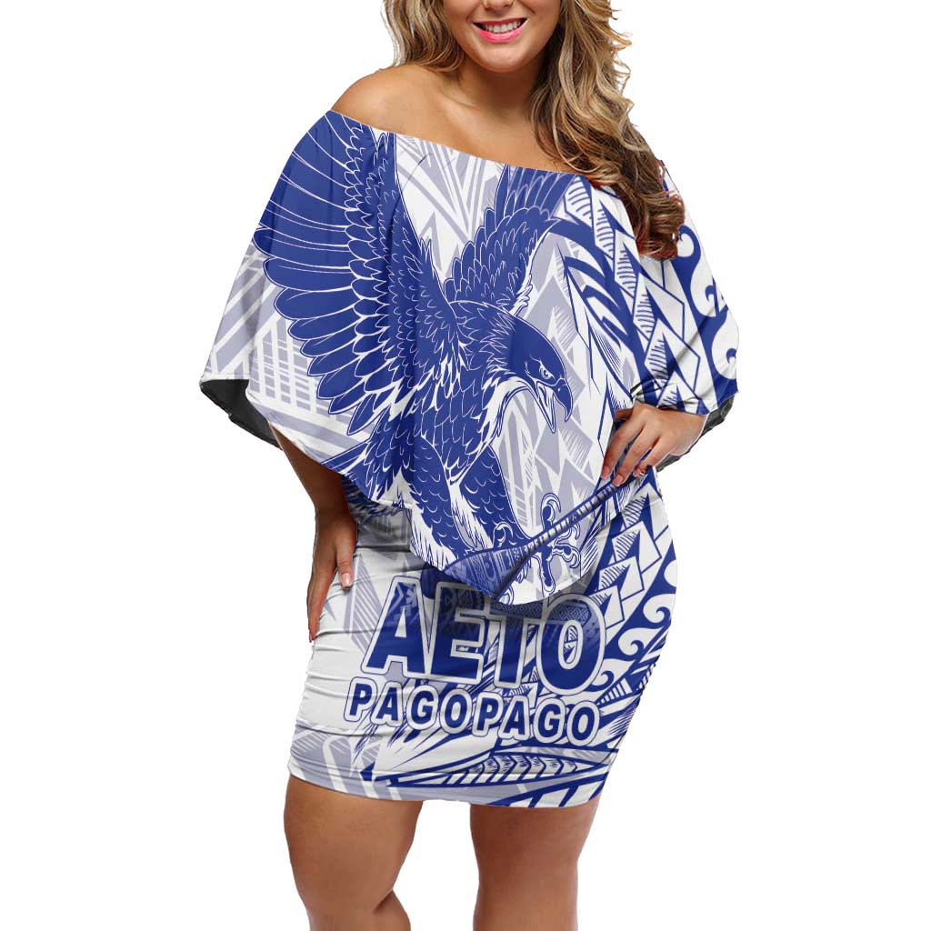 Samoa Pago Pago Aeto Off Shoulder Short Dress Wingstyle Blue-White Color - Polynesian Pride