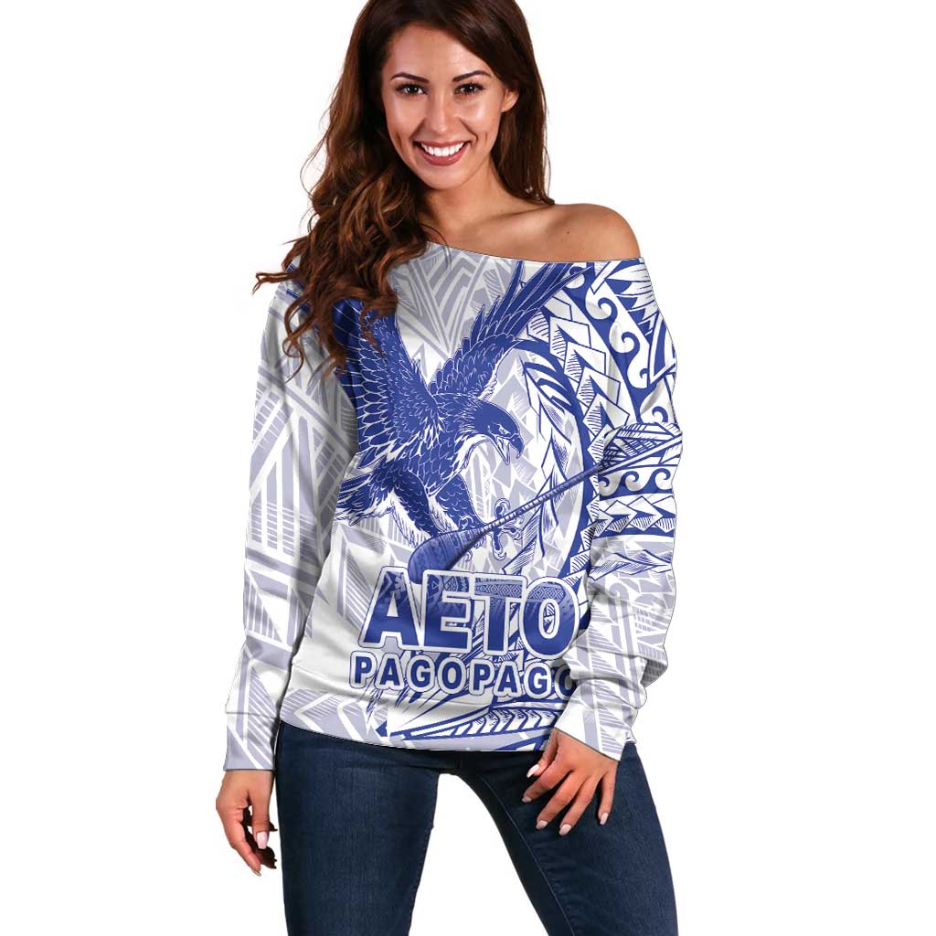 Samoa Pago Pago Aeto Off Shoulder Sweater Wingstyle Blue-White Color - Polynesian Pride