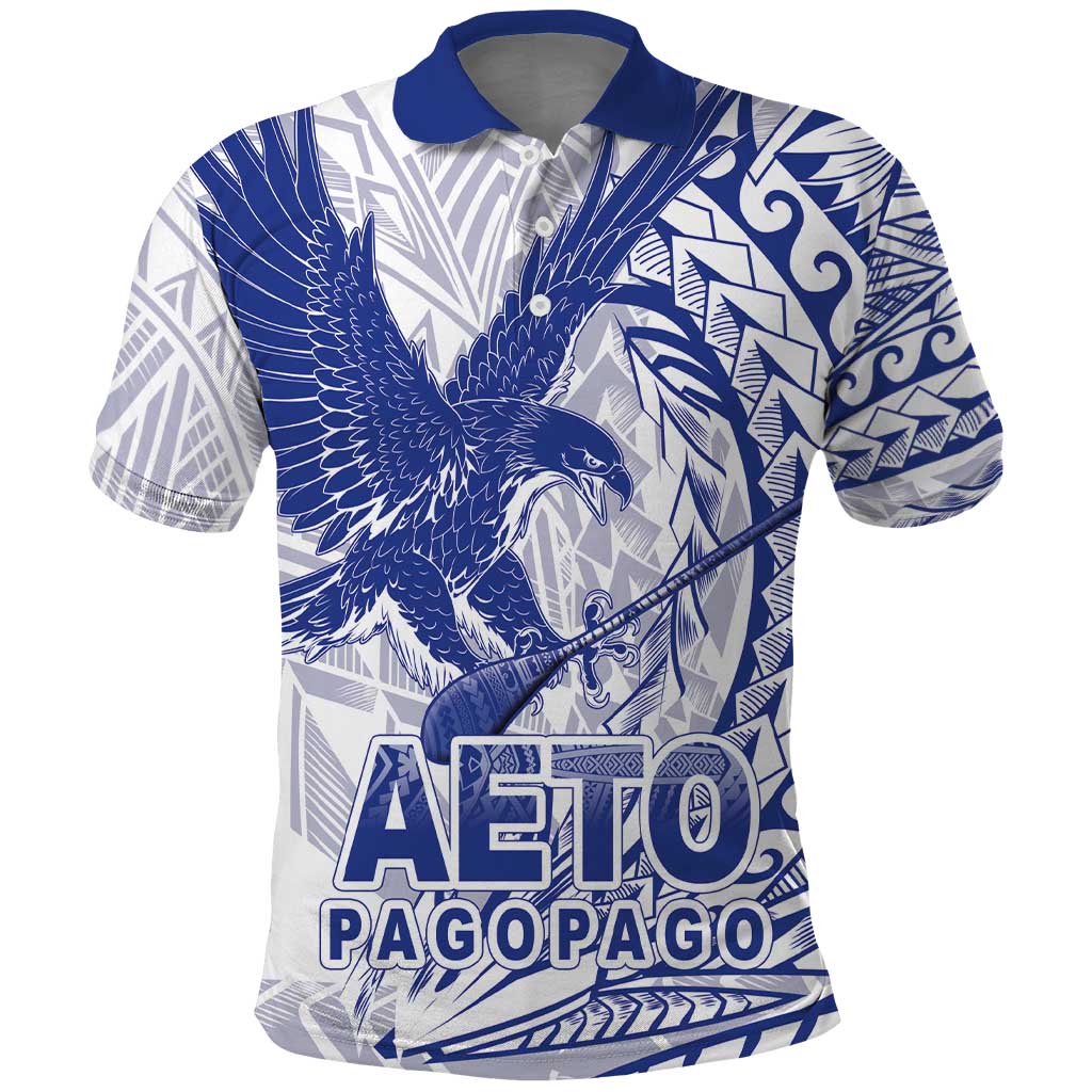 Samoa Pago Pago Aeto Polo Shirt Wingstyle Blue-White Color - Polynesian Pride