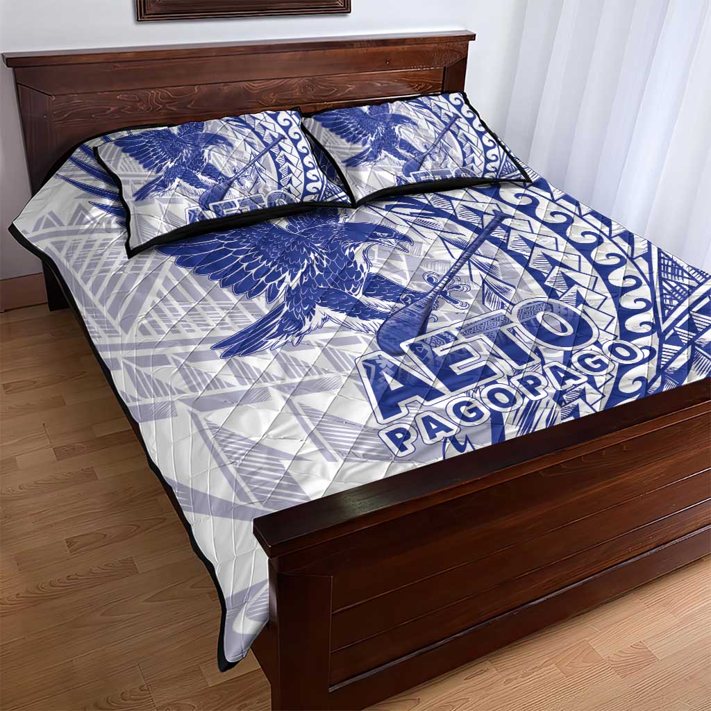 Samoa Pago Pago Aeto Quilt Bed Set Wingstyle Blue-White Color - Polynesian Pride