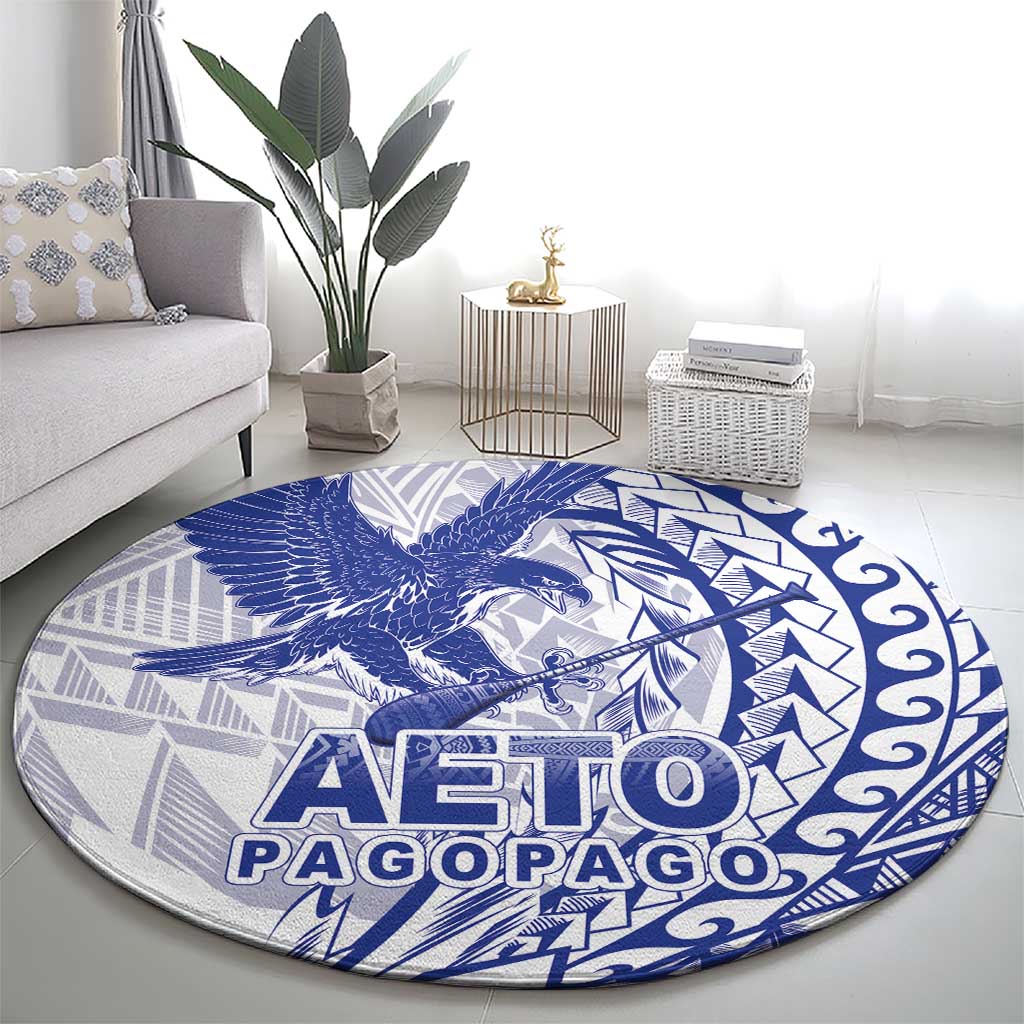 Samoa Pago Pago Aeto Round Carpet Wingstyle Blue-White Color - Polynesian Pride