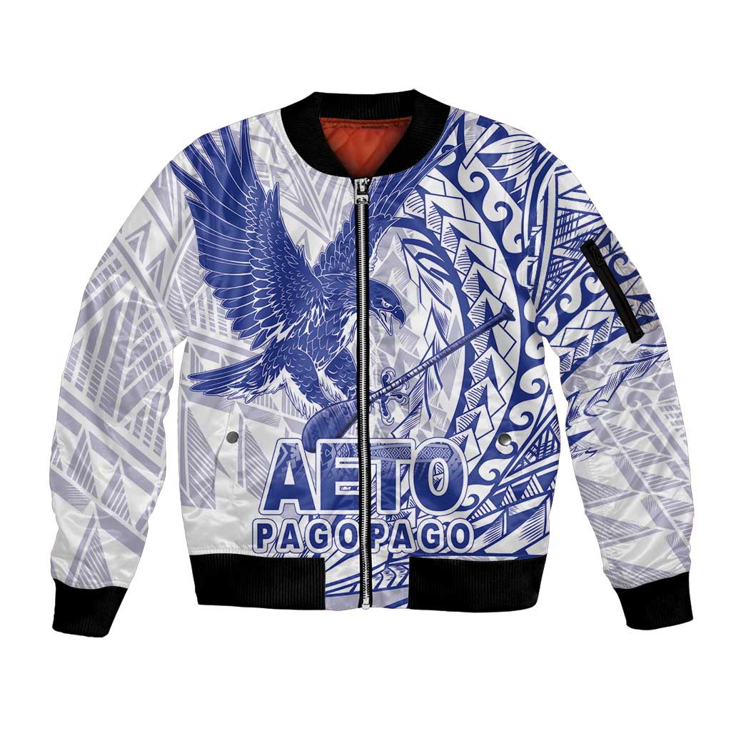Samoa Pago Pago Aeto Sleeve Zip Bomber Jacket Wingstyle Blue-White Color - Polynesian Pride