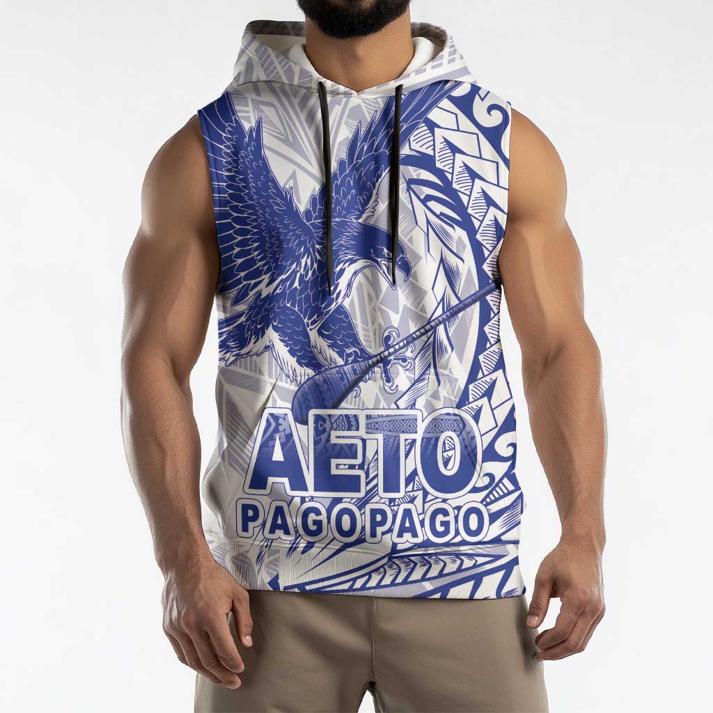 Samoa Pago Pago Aeto Sleeveless Hoodie Wingstyle Blue-White Color - Polynesian Pride