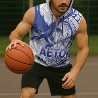 Samoa Pago Pago Aeto Sleeveless Zip Hoodie Wingstyle Blue-White Color - Polynesian Pride