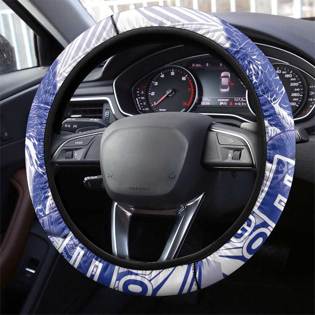 Samoa Pago Pago Aeto Steering Wheel Cover Wingstyle Blue-White Color - Polynesian Pride
