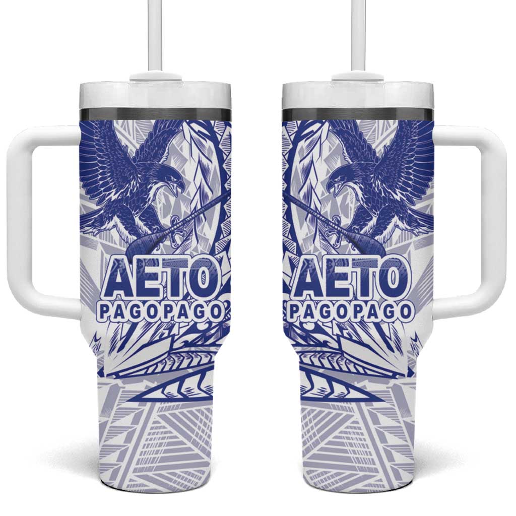 American Samoa Pago Pago Aeto Tumbler With Handle Wingstyle Blue-White Color LT03 One Size: 40 oz White - Polynesian Pride
