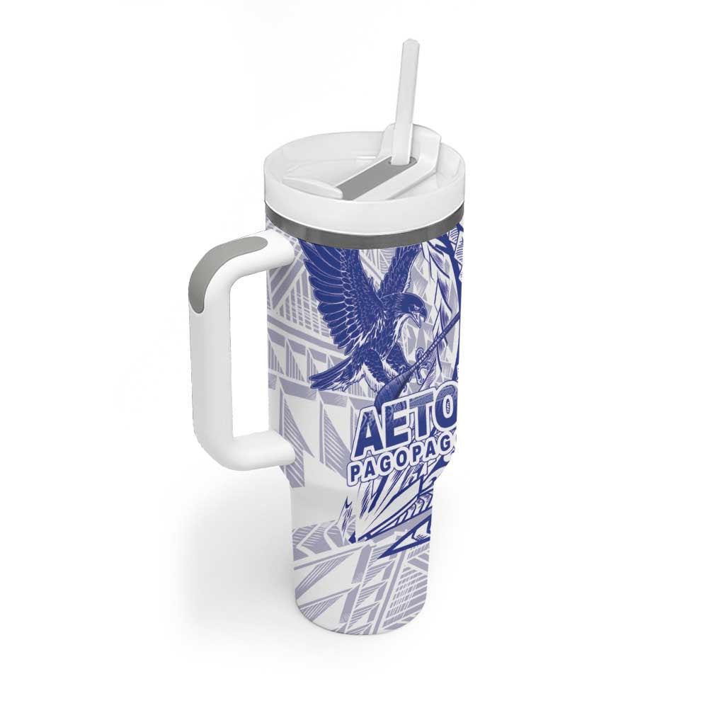 American Samoa Pago Pago Aeto Tumbler With Handle Wingstyle Blue-White Color LT03 - Polynesian Pride