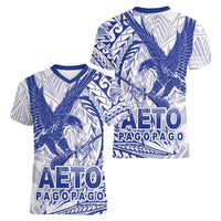 Samoa Pago Pago Aeto Women V-Neck T-Shirt Wingstyle Blue-White Color - Polynesian Pride