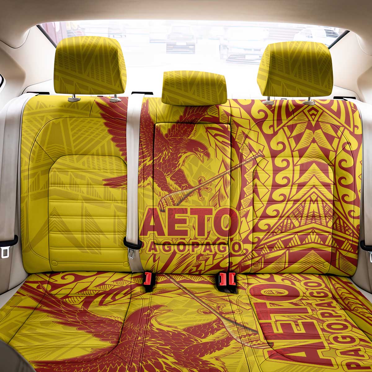 Samoa Pago Pago Aeto Back Car Seat Cover Wingstyle Red-Gold Color - Polynesian Pride