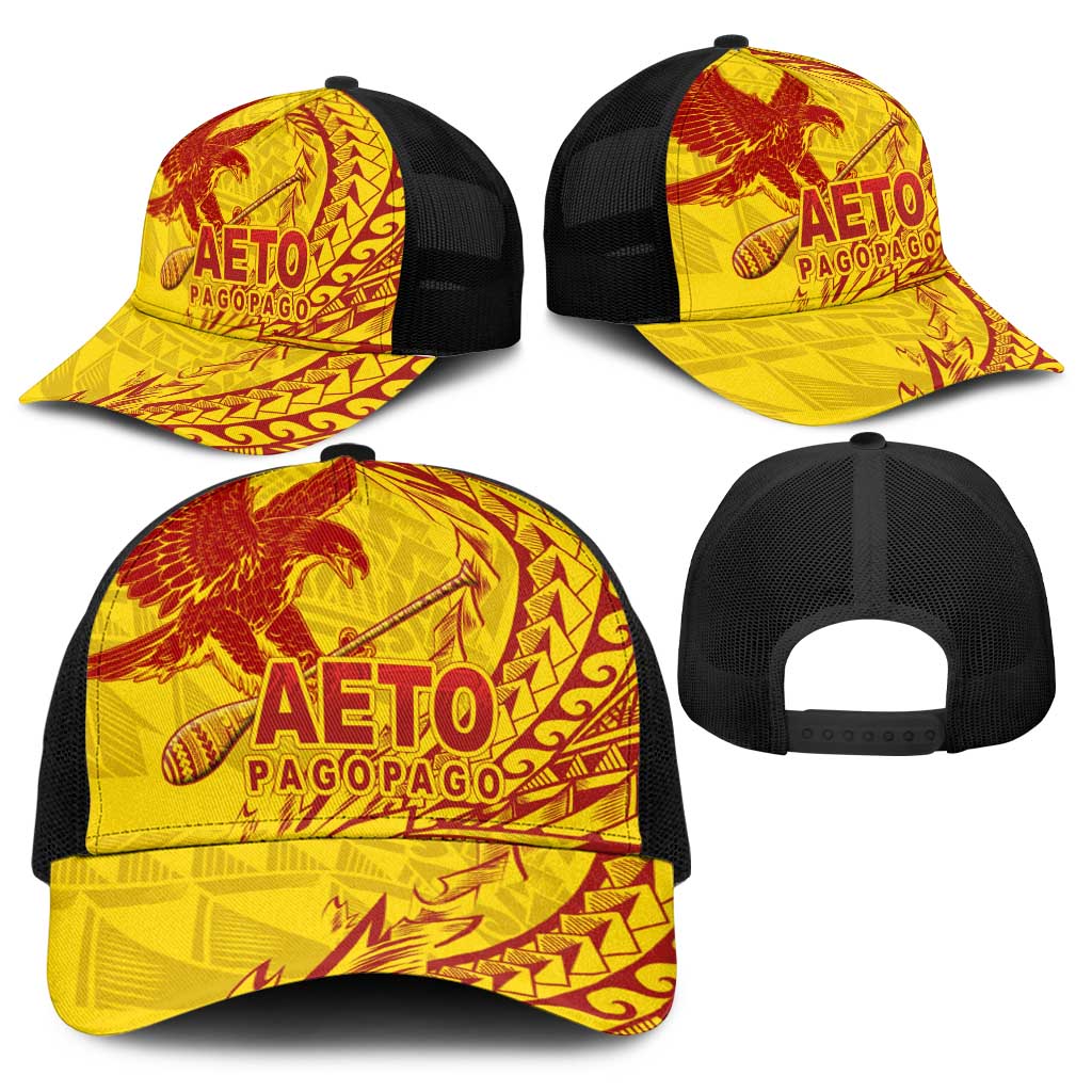 American Samoa Pago Pago Aeto Baseball Net Cap Wingstyle Red-Gold Color - Polynesian Pride