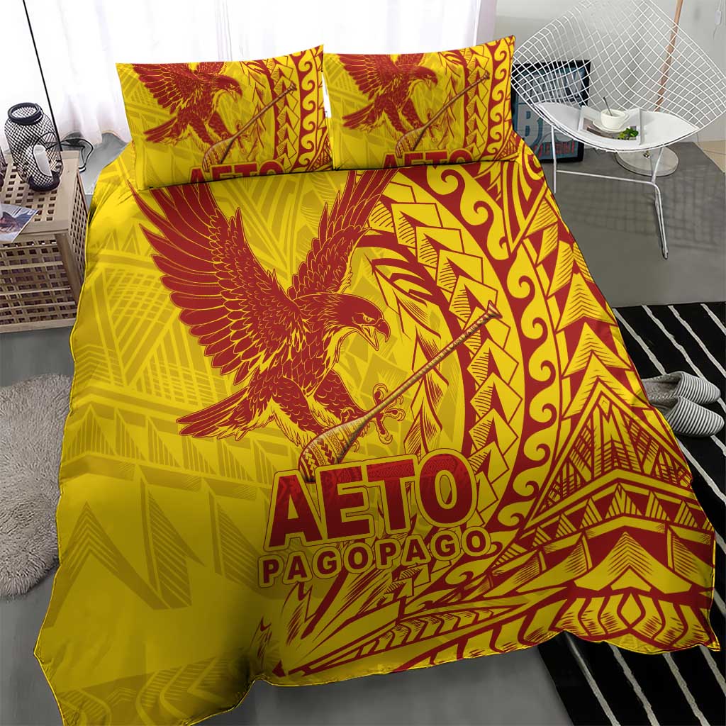 American Samoa Pago Pago Aeto Bedding Set Wingstyle Red-Gold Color LT03 - Polynesian Pride