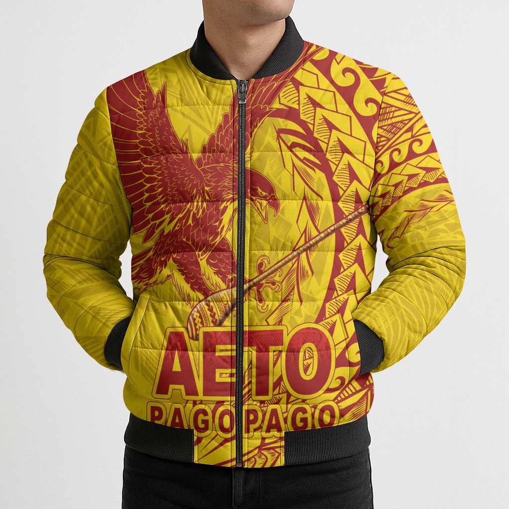 Samoa Pago Pago Aeto Bomber Puffer Jacket Wingstyle Red-Gold Color - Polynesian Pride