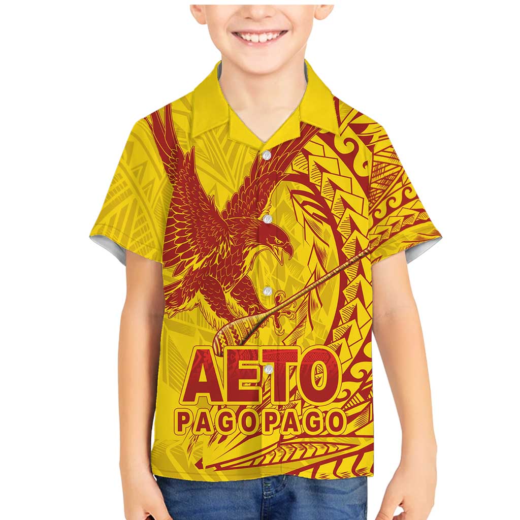 Samoa Pago Pago Aeto Family Matching Mermaid Dress and Hawaiian Shirt Wingstyle Red-Gold Color - Polynesian Pride
