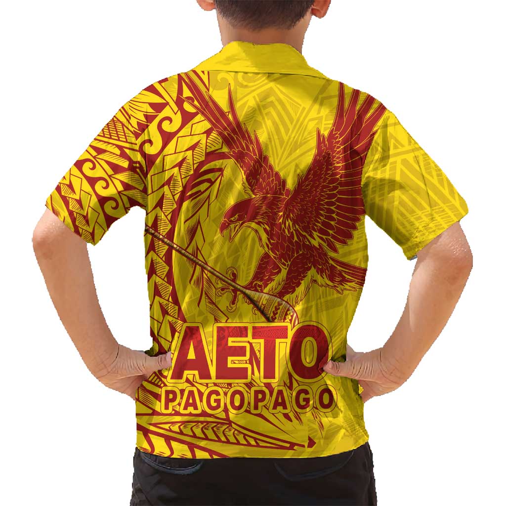 Samoa Pago Pago Aeto Family Matching Off Shoulder Short Dress and Hawaiian Shirt Wingstyle Red-Gold Color - Polynesian Pride