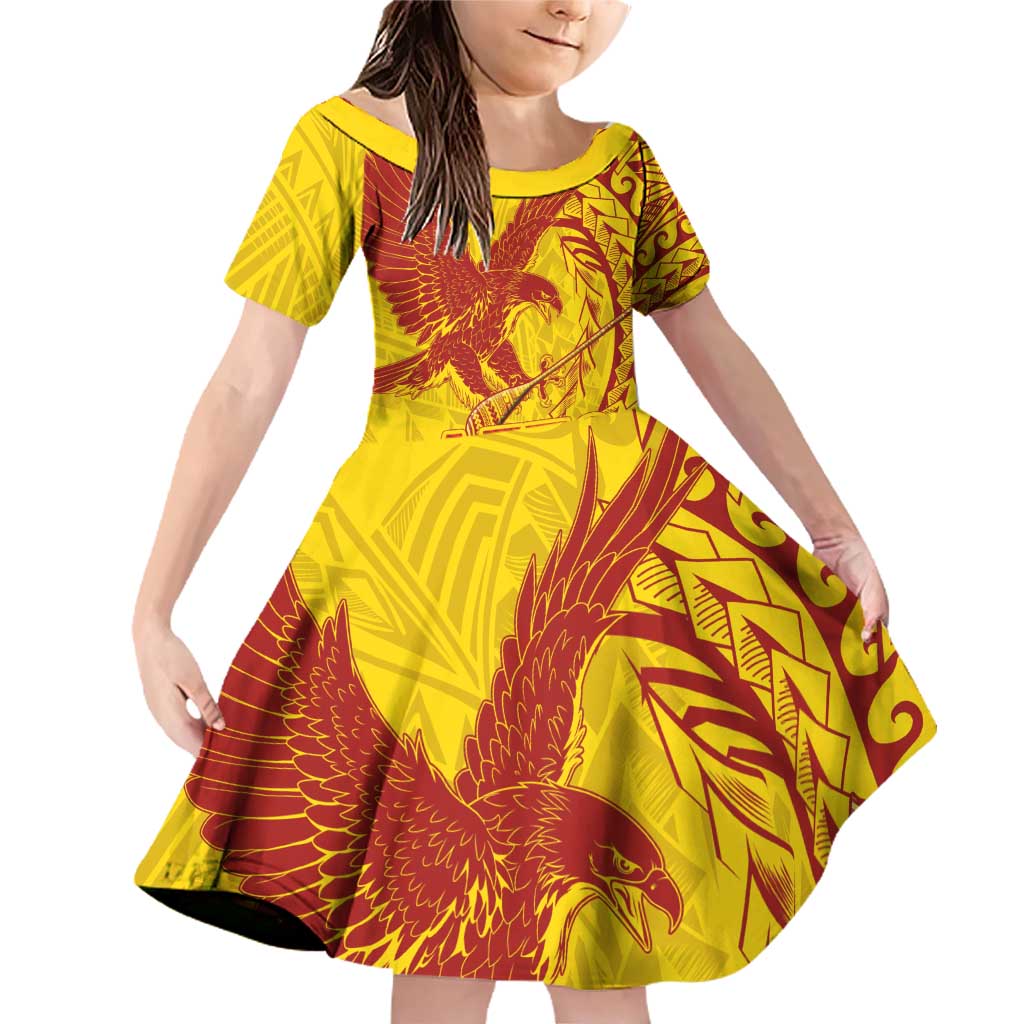 Samoa Pago Pago Aeto Family Matching Off Shoulder Short Dress and Hawaiian Shirt Wingstyle Red-Gold Color - Polynesian Pride