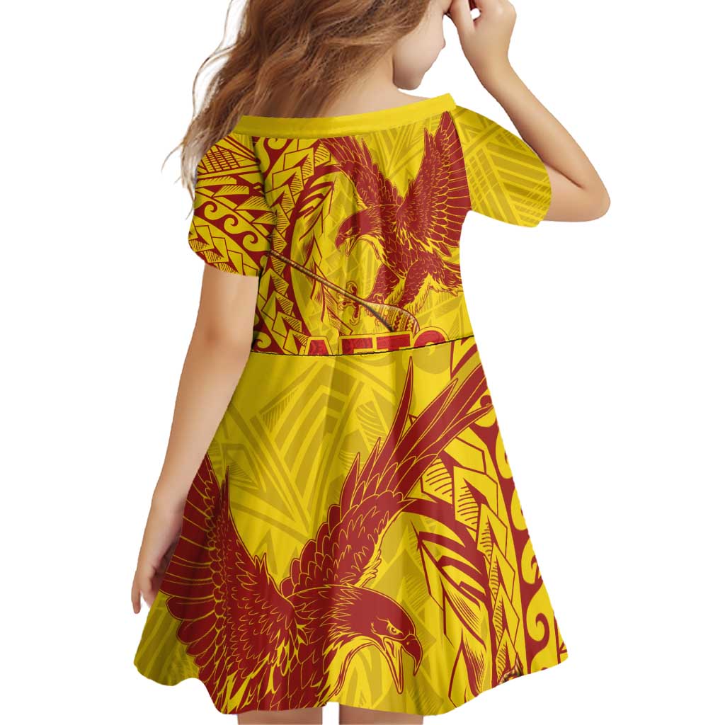 Samoa Pago Pago Aeto Family Matching Off Shoulder Short Dress and Hawaiian Shirt Wingstyle Red-Gold Color - Polynesian Pride