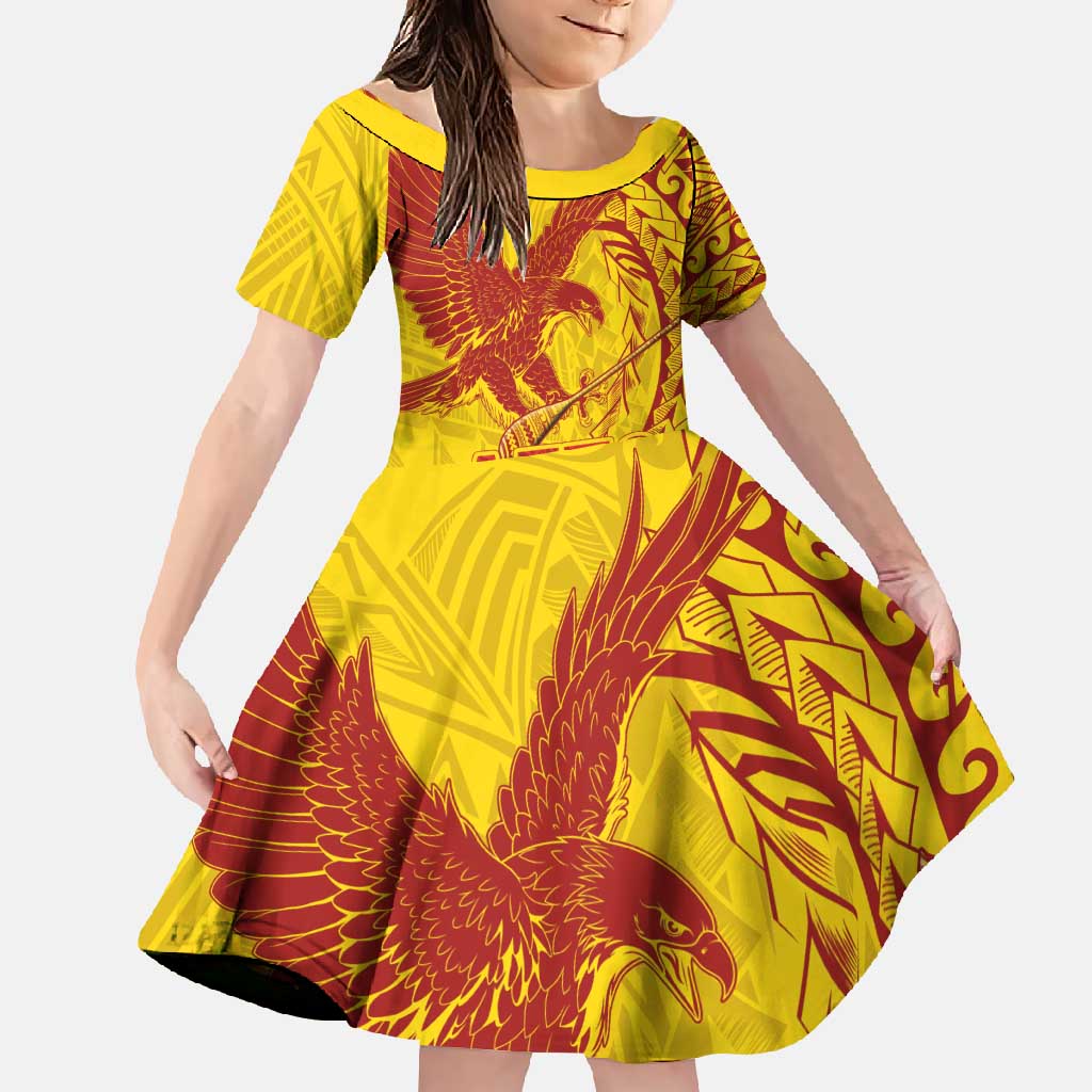Samoa Pago Pago Aeto Family Matching Tank Maxi Dress and Hawaiian Shirt Wingstyle Red-Gold Color - Polynesian Pride