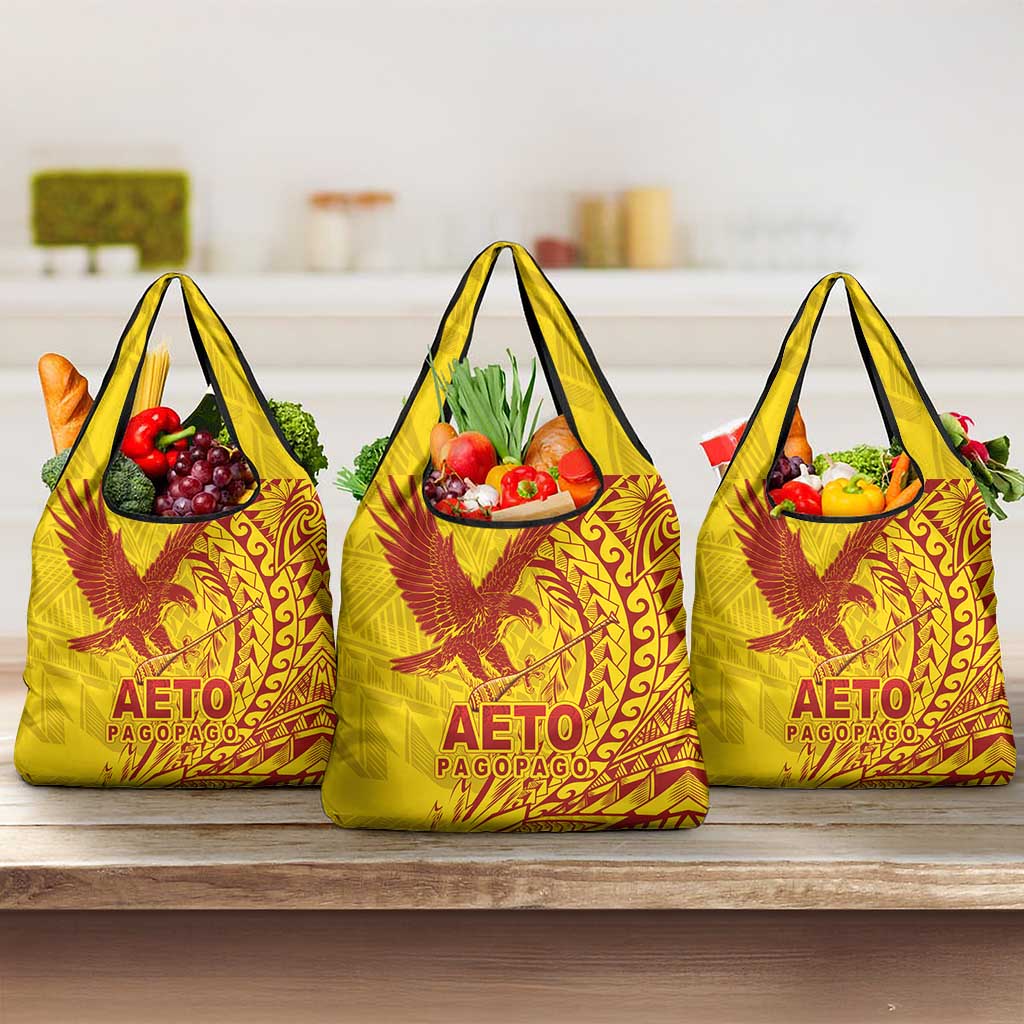 American Samoa Pago Pago Aeto Grocery Bag Wingstyle Red-Gold Color LT03 3-pack One Size Yellow - Polynesian Pride