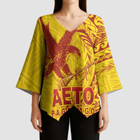 Samoa Pago Pago Aeto Kimono Sleeve Blouse Wingstyle Red-Gold Color - Polynesian Pride