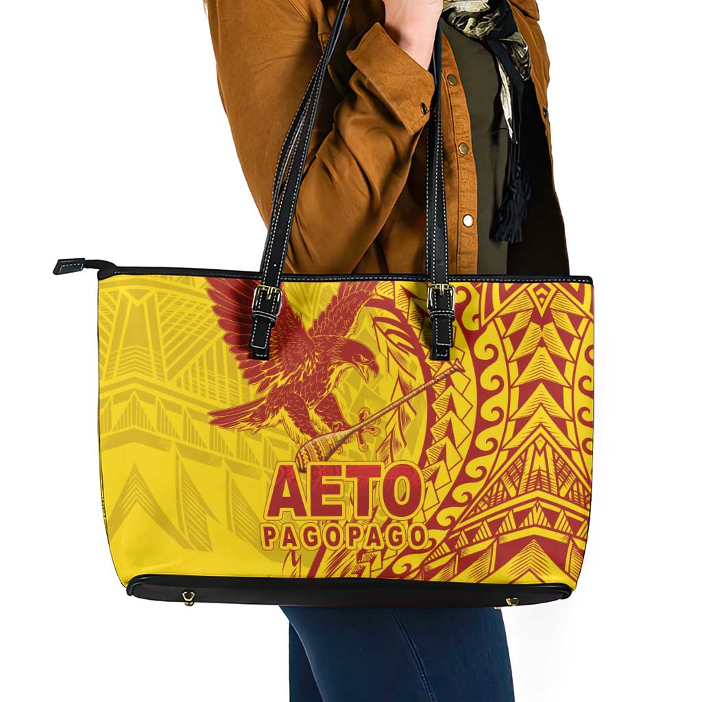 Samoa Pago Pago Aeto Leather Tote Bag Wingstyle Red-Gold Color - Polynesian Pride