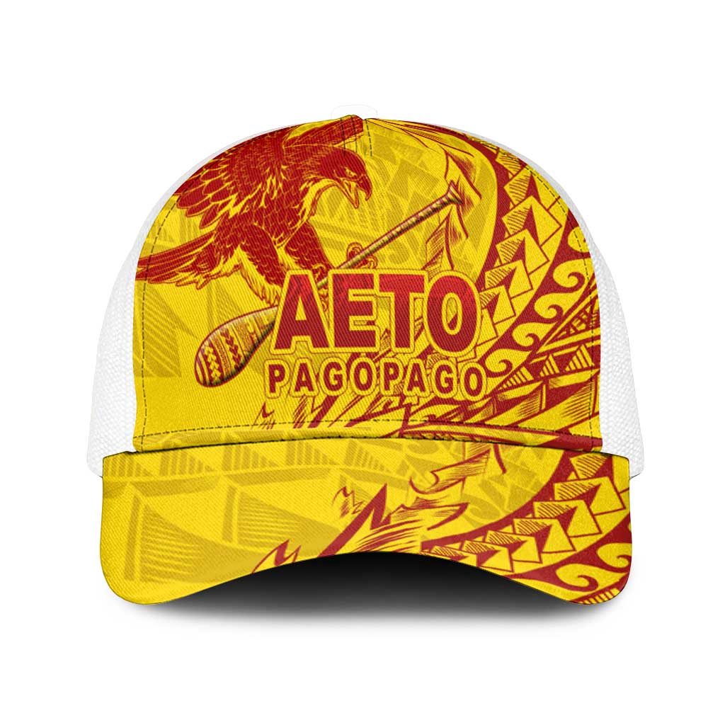 American Samoa Pago Pago Aeto Mesh Trucker Cap Wingstyle Red-Gold Color - Polynesian Pride