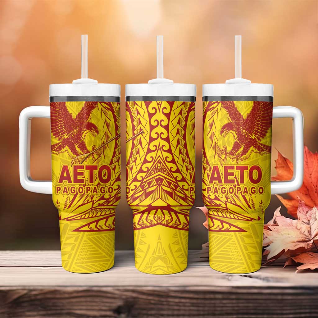 Samoa Pago Pago Aeto Tumbler With Handle Wingstyle Red-Gold Color - Polynesian Pride